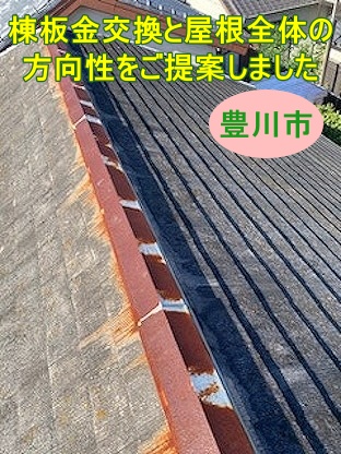 〇豊川市〇１年以内に棟板金交換と屋根全体の塗装工事をご提案しました🔦