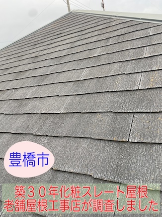 豊橋市で築30年の化粧スレート屋根を地元屋根工事店が調査！棟板金の釘浮きが発生していました
