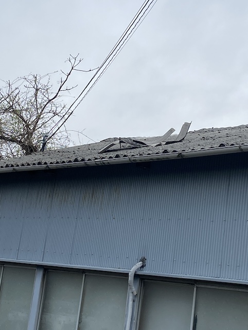 大波スレート　屋根　棟　剥がれ