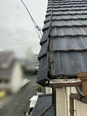 蒲郡市　ケラバ　下地　経年劣化　セメント瓦